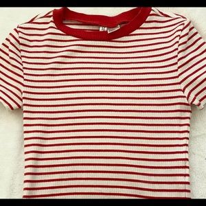 red and white stripped baby tee